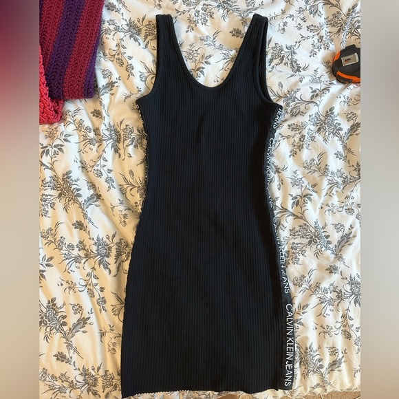 Calvin Klein Jeans Logo Tape Ribbed Sleeveless Mini Dress - Picture 2 of 4